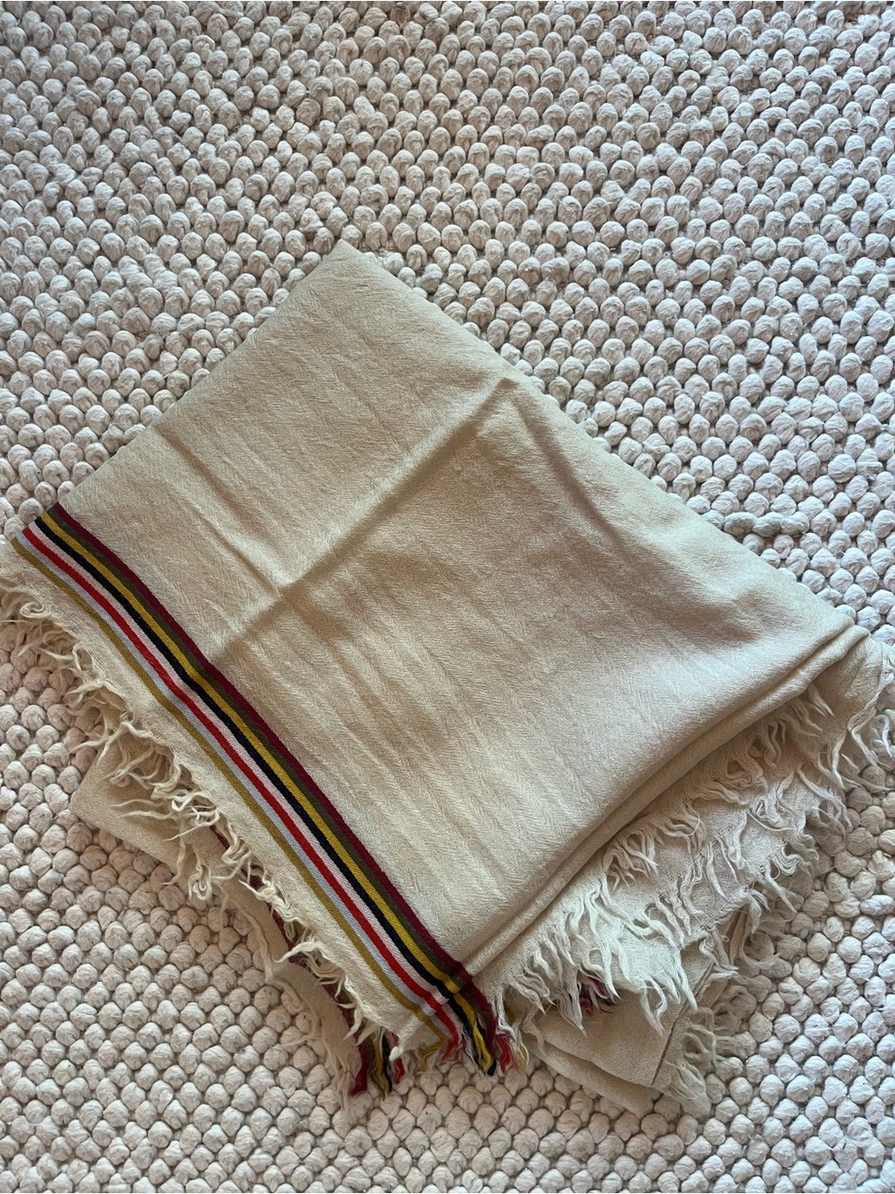 Wilfred Cream Woven Fringe scarf with Multicolor Stripe